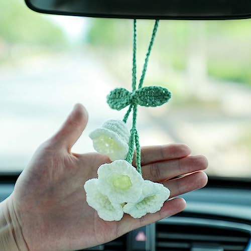Handmade Knitted Flower Car Rearview Mirror Hanging Ornament
