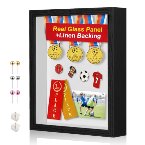 11x14 Shadow Box Frame with Linen Backing and Glass Display Case, 1.5" Deep