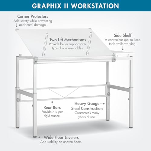 Adjustable Drafting Workstation with Angled Tabletop and Side Shelf
