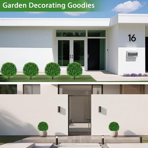 2 Pack Artificial Eucalyptus Topiary Ball Trees, 16-Inch UV-Resistant Plant