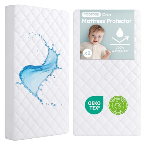 Yoofoss Waterproof Crib Mattress Protector 2-Pack - Soft Quilted Pad 52"x28"