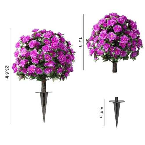 Artificial Azalea Topiary Ball with Ground Stake, UV-Resistant Faux Plant
