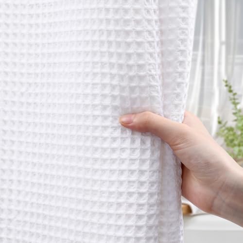 Waffle Weave Shower Curtain, Heavyweight Cotton Blend Fabric, 72x72 Inch