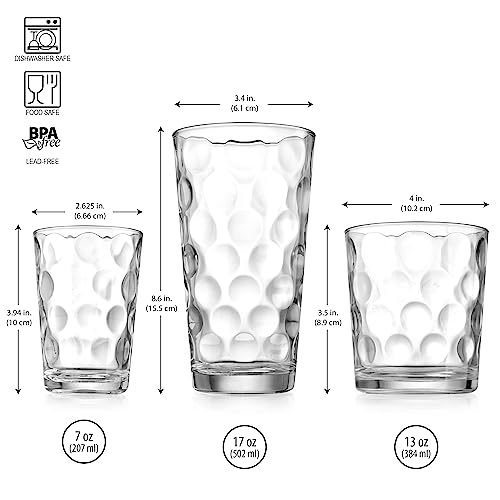 18-Piece Glassware Set - Highball, Whiskey Rocks, and Juice Drinking Glasses