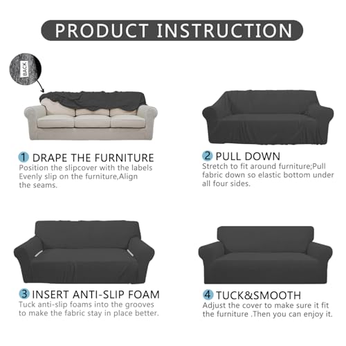 3-Cushion Stretch Sofa Cover - Cream, Machine Washable, Non-Slip