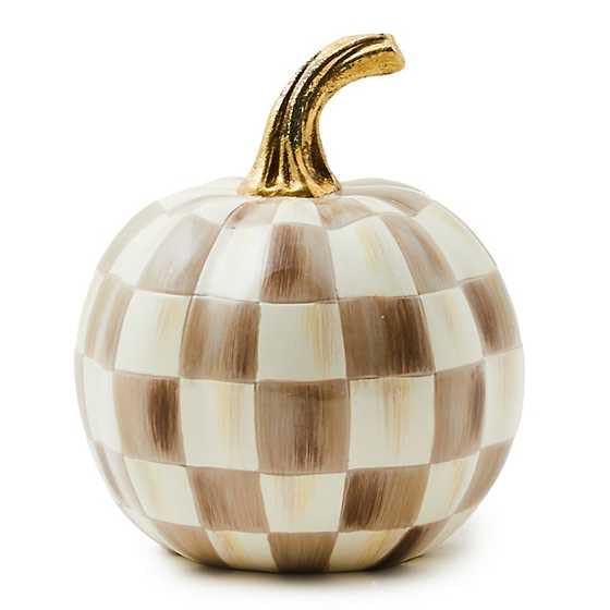 Mini Resin Pumpkin Figurine, Brown and White Check Pattern, 6-Inch