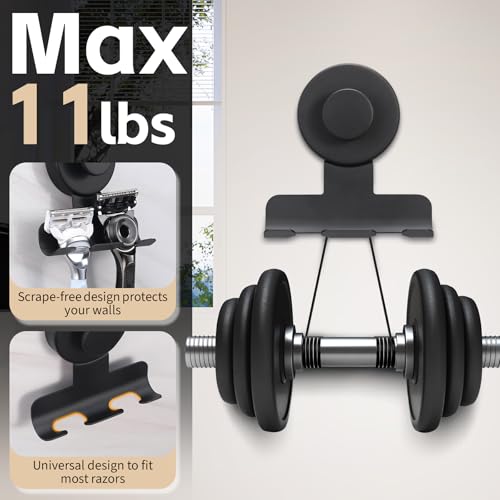 Stainless Steel Suction Cup Razor Holder - Matte Black Shower Hook (2 Pack)