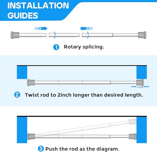 Black Spring Tension Curtain Rods 2-Pack, 28-48 Inch Adjustable No-Drill
