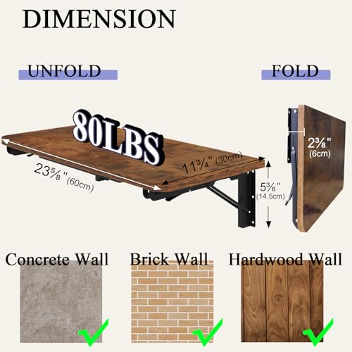 Wall Mounted Folding Table, Space-Saving Floating Desk for Small Spaces