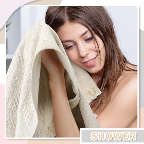4 Pack Boho Waffle Hand Towels - 14x30 Inch Cream Turkish Cotton Set