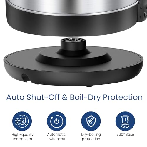 1.7L Stainless Steel Electric Kettle, Fast-Boil Cordless Water Boiler