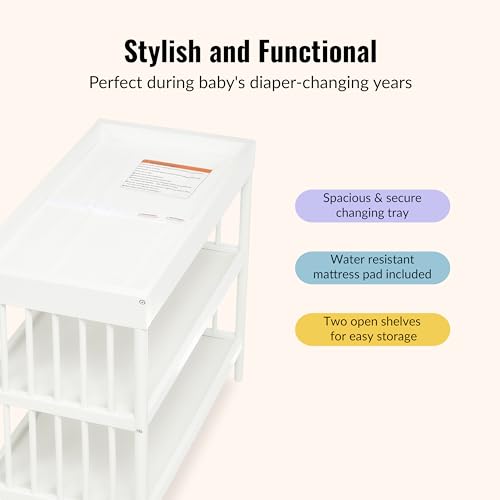 Clover Wooden Changing Table with Storage Shelves - White