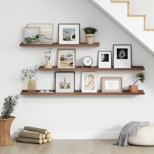 48-Inch Floating Picture Ledge Shelves - Set of 4 Wall-Mounted Wood Shelves