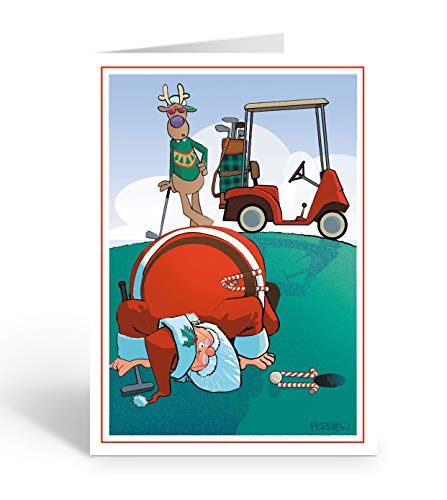 Stonehouse Candycane Line-up: Golf Themed 5x7 Christmas Card, USA Made with Envelope