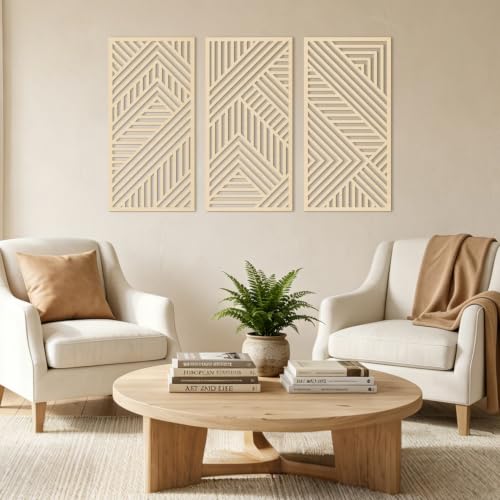 Large Boho Wood Wall Art Set - 16x32 Inch Minimalist Geometric Decor