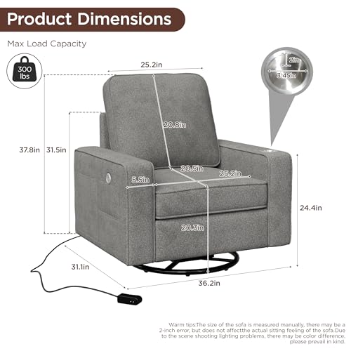 Modern Swivel Accent Chair with USB Charging, Cup Holder and Side Pocket