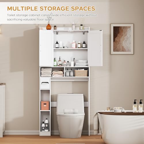 Over the Toilet Storage Cabinet, 31-Inch Bathroom Organizer with Doors