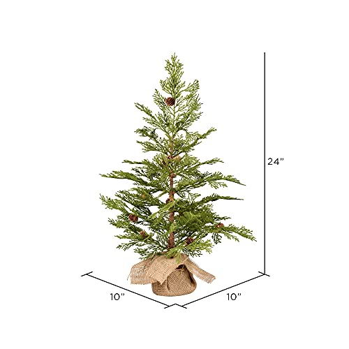 2ft Green Cedar Pine Artificial Christmas Tree, Unlit, Faux Tabletop Decor