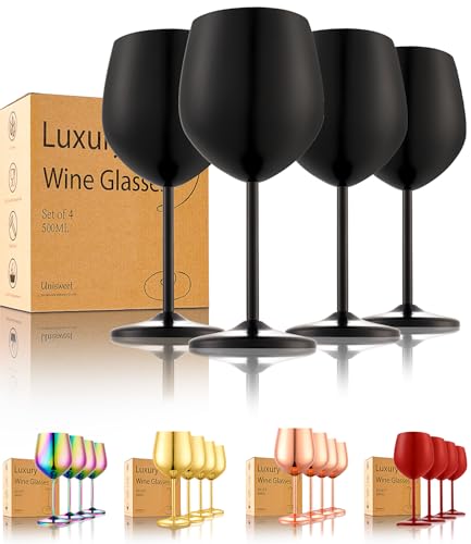 Matte Black Unbreakable Stainless Steel Wine Glasses Set of 4 - Shatterproof & Elegant