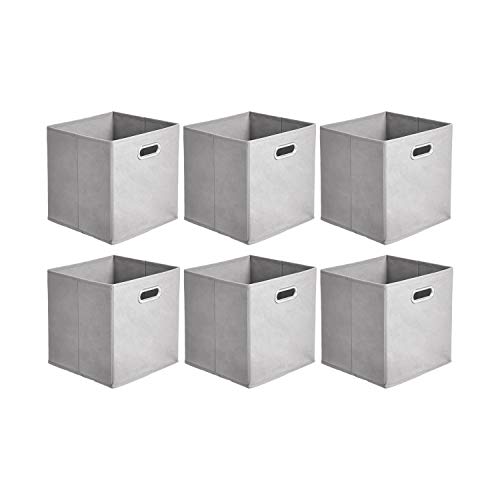 Collapsible Fabric Cube Storage Bins with Handles Light Grey 6-Pack 10.5 Inch