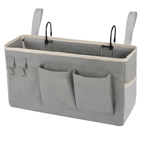 Hanging Bedside Caddy Storage Organizer with Hooks for Bunk Beds & Rails