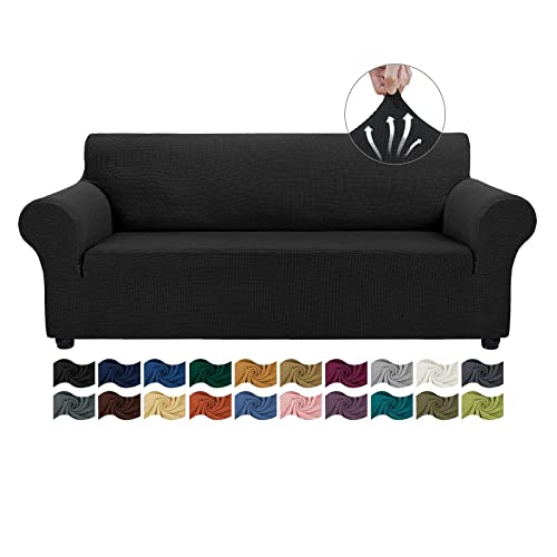 Stretch 3-Seater Sofa Cover - Non-Slip Jacquard Couch Slipcover (Black)