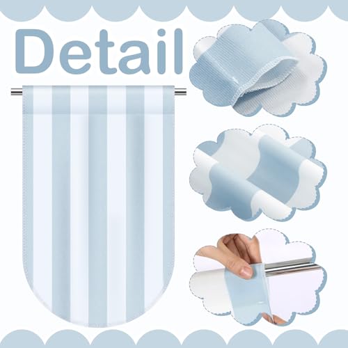 8-Pack Blue Striped Classroom Curtains 32" x 24" Coastal Window Drapes
