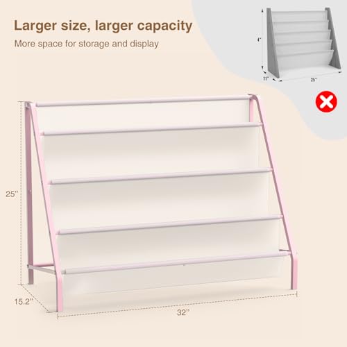 4-Tier Metal Kids Bookshelf - Transparent Front-Facing Toddler Book Rack