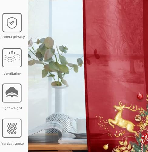 youleyar Christmas Red Sheer Voile Curtain Panels 4 Pack, 52x90 Inch