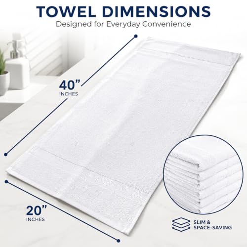 12-Pack White Cotton Bath Towels, 20x40 Lightweight Quick-Dry Utility Towels