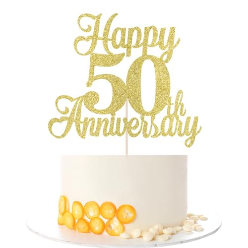 Gold Glitter 50th Anniversary Cake Topper | Happy Birthday Decoration