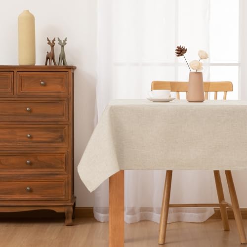 Beige Faux Linen Rectangle Tablecloth 54 x 80 Inch - Wrinkle Resistant
