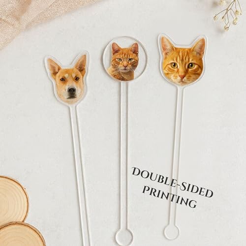 Custom Pet Face Cocktail Stirrers - Double-Sided Dog & Cat Drink Picks