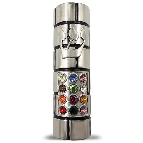 Decorative Metal Car Mezuzah with Travelers Prayer Scroll and Hoshen Stones