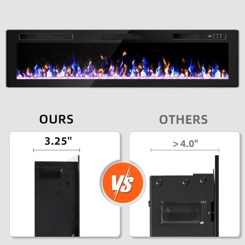 72 Inch Electric Fireplace Ultra-Thin Recessed & Wall Mounted