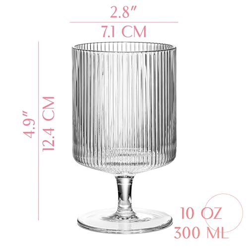 Vintage Art Deco Ribbed Cocktail Glasses Set of 4 - 10 oz Stemware for Whiskey, Gin, Vodka
