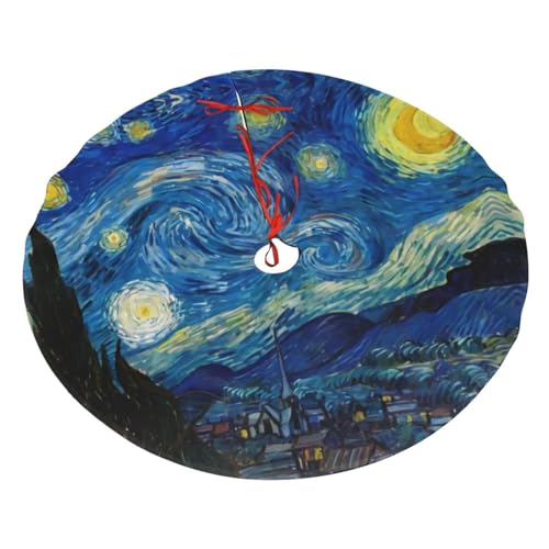 Starry Night Christmas Tree Skirt 36 Inch Santa Snowflakes Rustic Holiday Decor