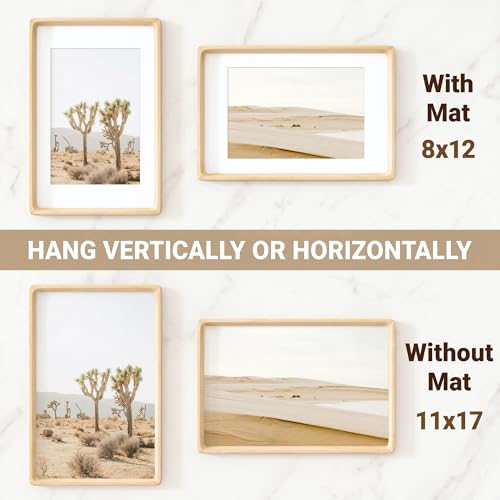 Fun Memories 11x17 Maple Wood Frame with HD Tempered Glass - Handcrafted, Rounded Corners, Wall or Tabletop Display, Variation: Maple / HD Tempered Glass / 1