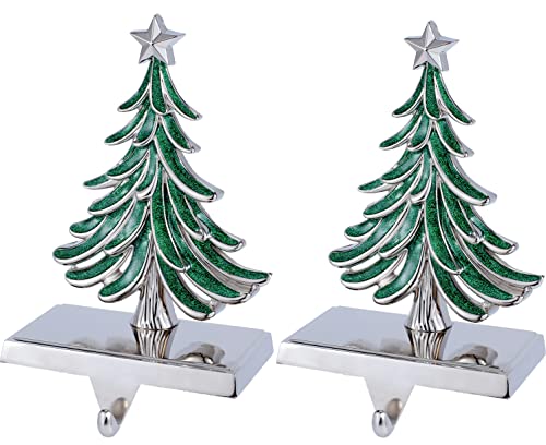 Houdezhu Tree 2 Pack Christmas Stocking Holders for Mantel – Weighted Metal Hooks
