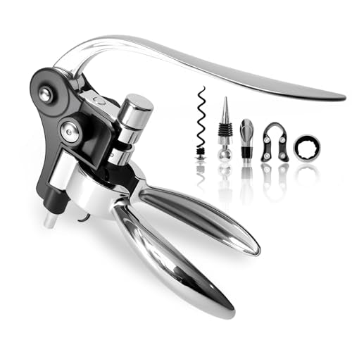 Rabbit Wine Opener Set with Corkscrew, Foil Cutter & Accessories - Stainless Steel Lever Bottle Opener
