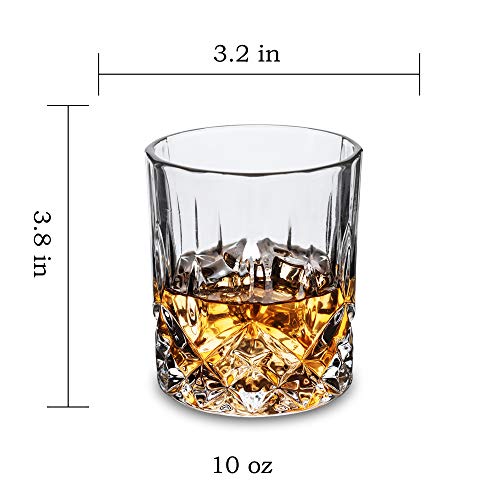 Crystal Whiskey Glass Set - 10 Oz Old Fashioned Tumblers for Bourbon & Scotch