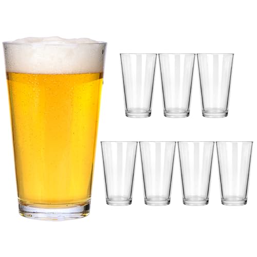 16oz Beer Pint Glasses Set of 8, Lead-Free Glassware for Pub and Home