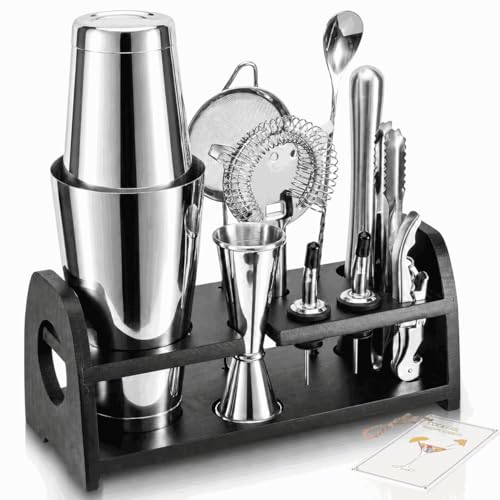 Semderm Boston Shaker Set with Bamboo Stand - Professional Cocktail Bar Kit
