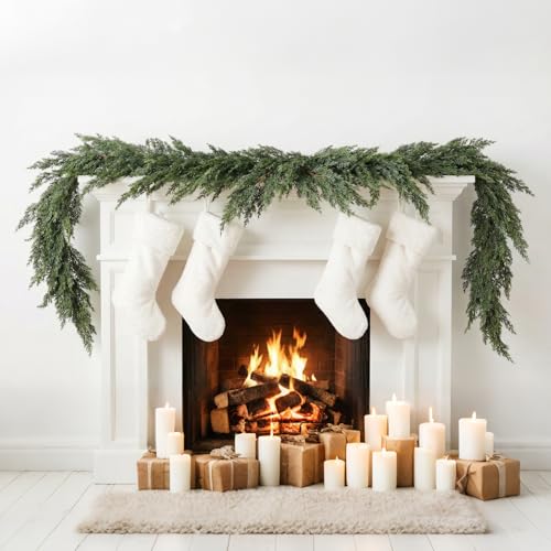 Dingion 1 Pcs 9 ft Artificial Cedar Garland – Realistic Green Holiday Decoration