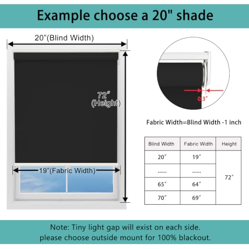 Cordless Blackout Roller Shades 100% Room Darkening, 48" x 72"