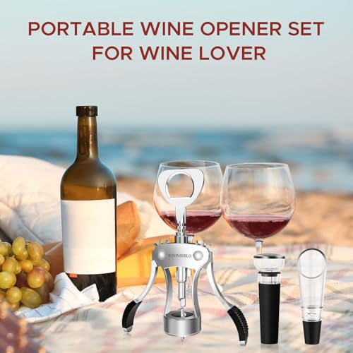 WINWHIRLO 4-in-1 Wine Bottle Opener Gift Set with Corkscrew, Vacuum Stopper & Pourer