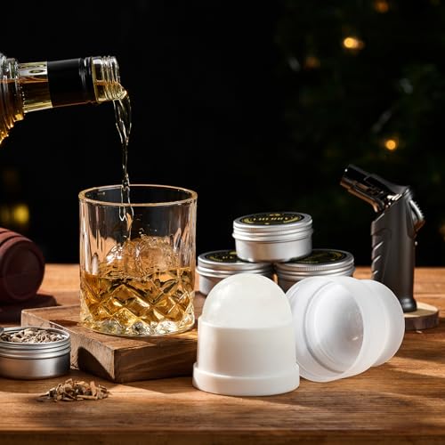 Cocktail Smoker Kit with 6 Wood Chips, Torch, Glasses & Ice Ball Molds