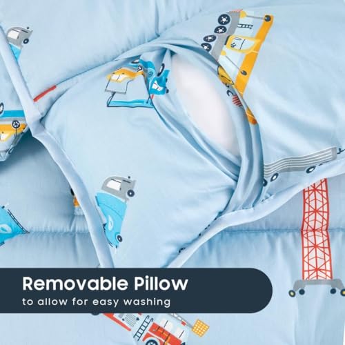 Toddler Nap Mat with Pillow and Blanket - 100% Cotton, Cars and Trucks Print