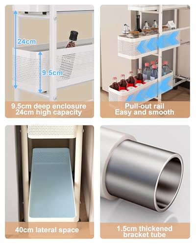 5-Tier Narrow Mobile Storage Cart with Pull-Out Baskets - 6.9-Inch Slim Rack