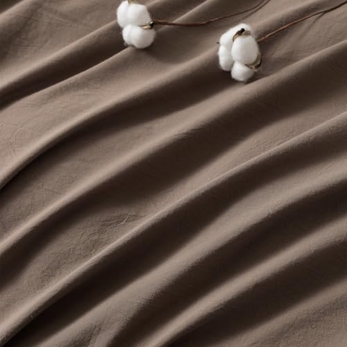 100% Washed Cotton Queen Duvet Cover Set - Light Chocolate Brown, 3 Piece